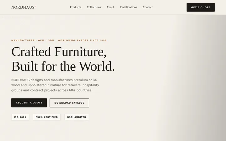 NORDHAUS premium furniture manufacturer and exporter website