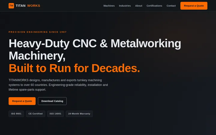 TITANWORKS CNC and metalworking machinery exporter website